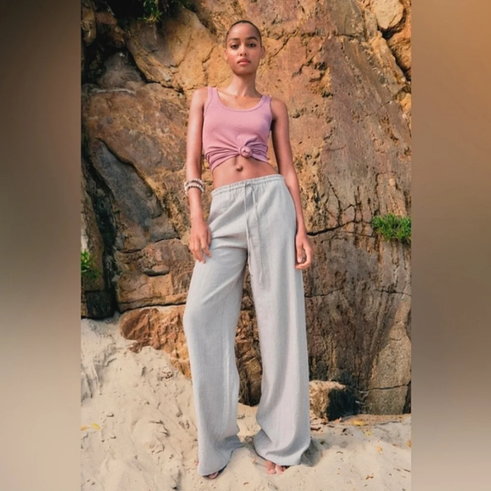 Zara Wide Leg Pants Grey Size M